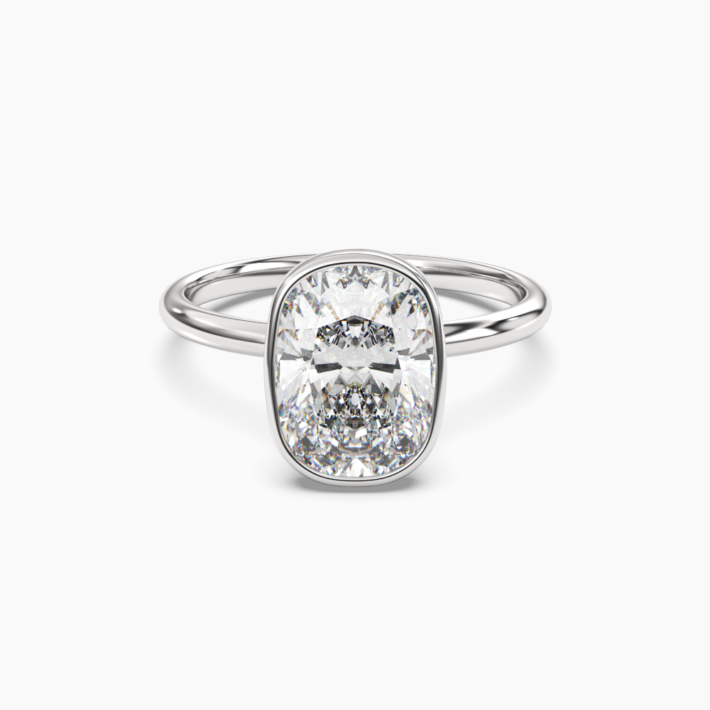 Bezel Cushion Hidden Halo 2 Carat Lab Grown Diamond Engagement Ring in 14K Yellow Gold