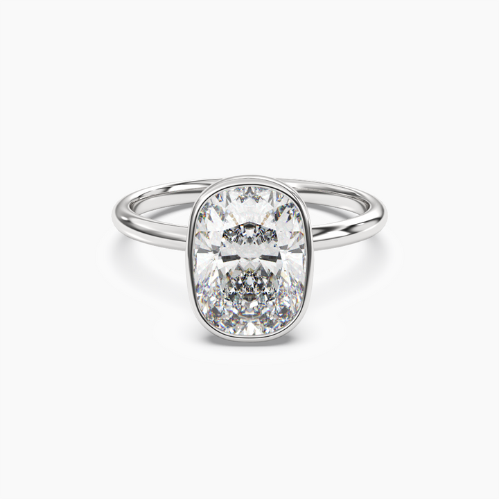 Bezel Cushion Hidden Halo 1 Carat Lab Grown Diamond Engagement Ring in 18K White Gold