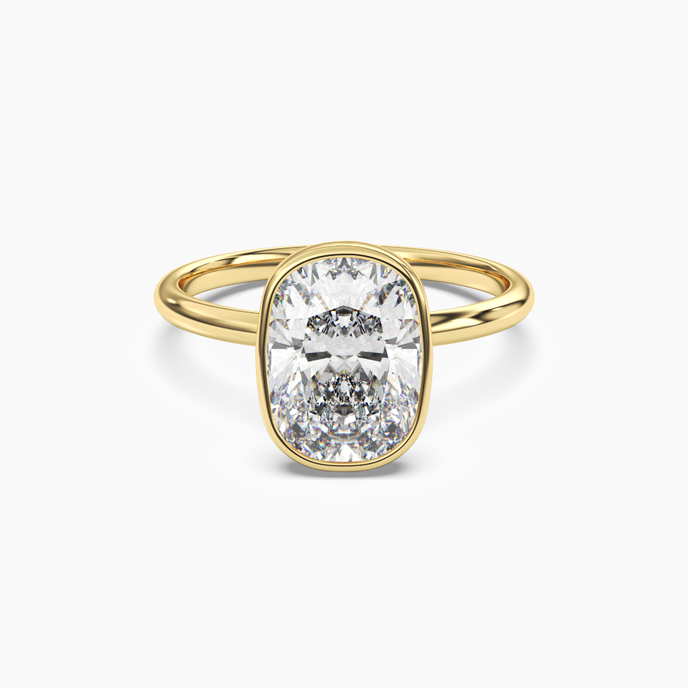 Bezel Cushion Hidden Halo 2 Carat Lab Grown Diamond Engagement Ring in 14K Yellow Gold