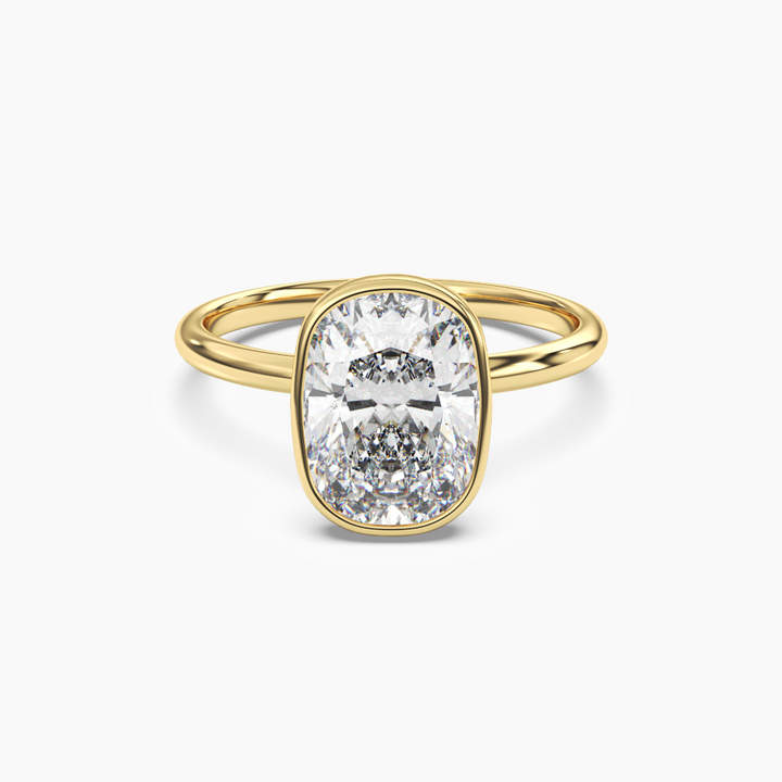 Bezel Cushion Hidden Halo 1.5 Carat Lab Grown Diamond Engagement Ring in 18K Yellow Gold