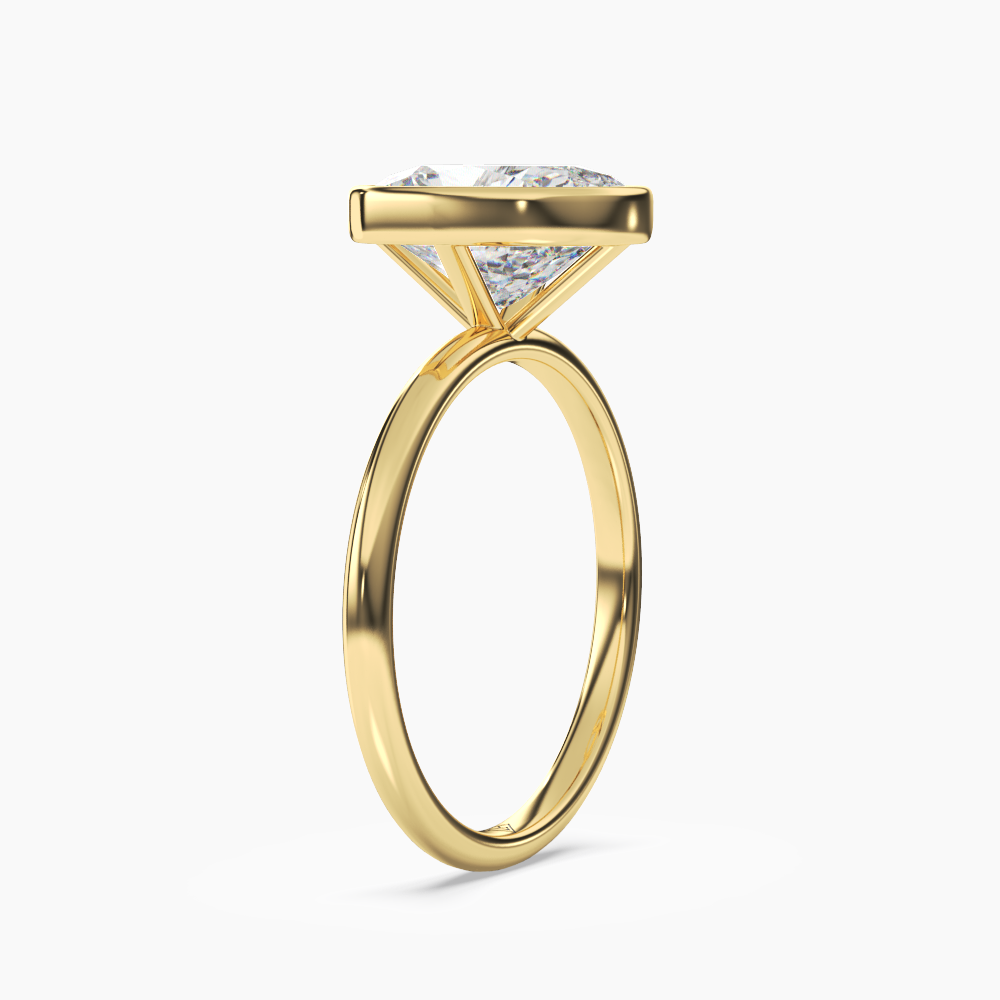 Bezel Cushion Hidden Halo 1.5 Carat Lab Grown Diamond Engagement Ring in 14K Yellow Gold