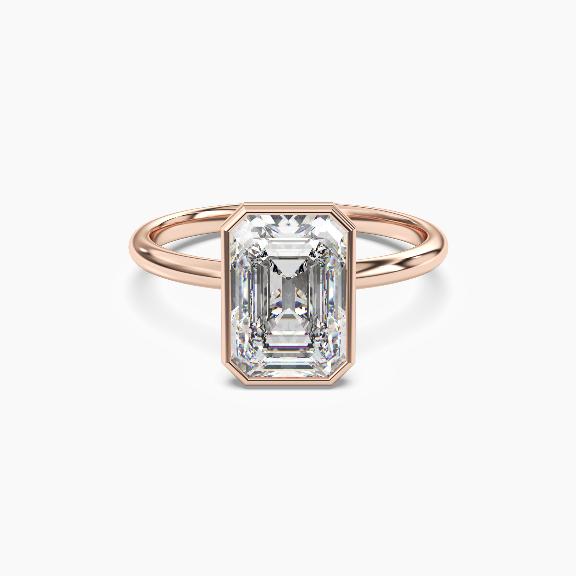 Bezel Emerald Hidden Halo Diamond Ring Setting in 14K Rose Gold