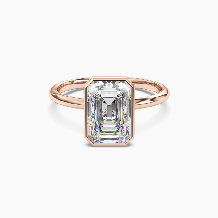 Bezel Emerald Hidden Halo 3 Carat Lab Grown Diamond Engagement Ring in 18K Rose Gold