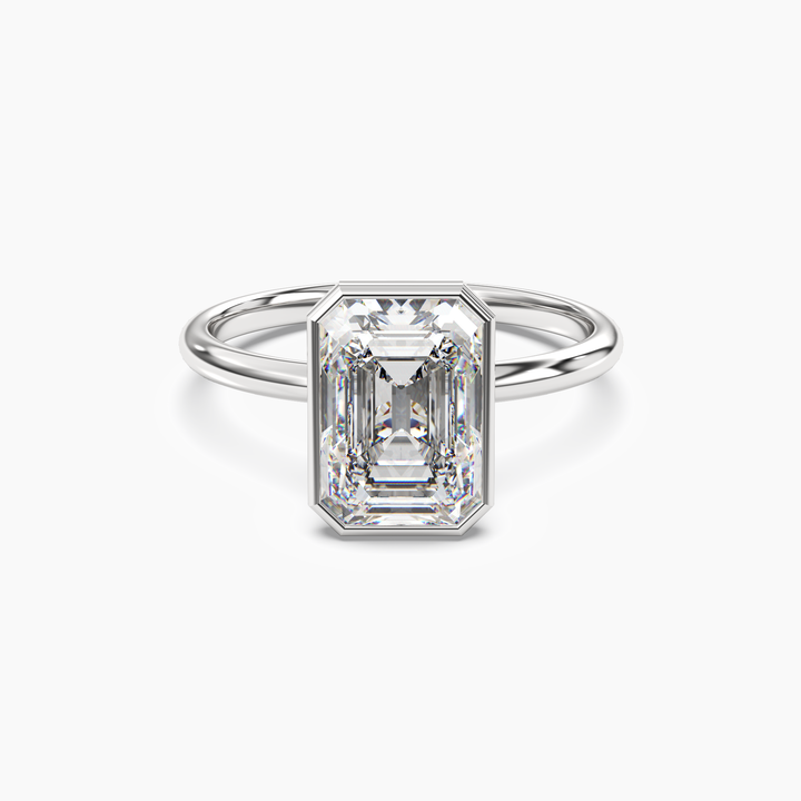 Bezel Emerald Hidden Halo 2.5 Carat Lab Grown Diamond Engagement Ring in 14K White Gold