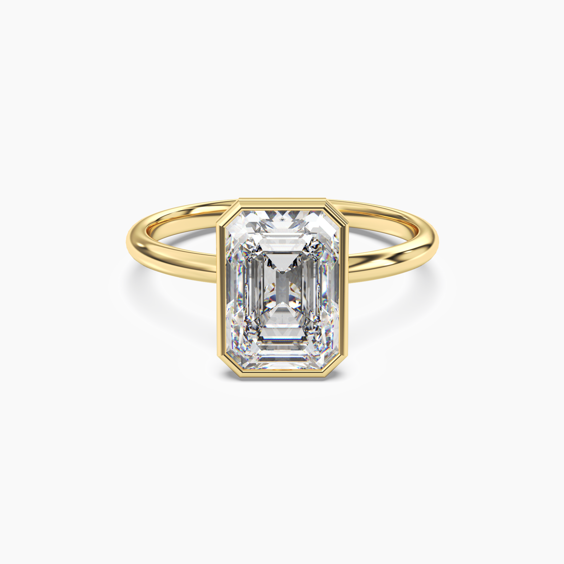 Bezel Emerald Hidden Halo Diamond Ring Setting in 14K White Gold