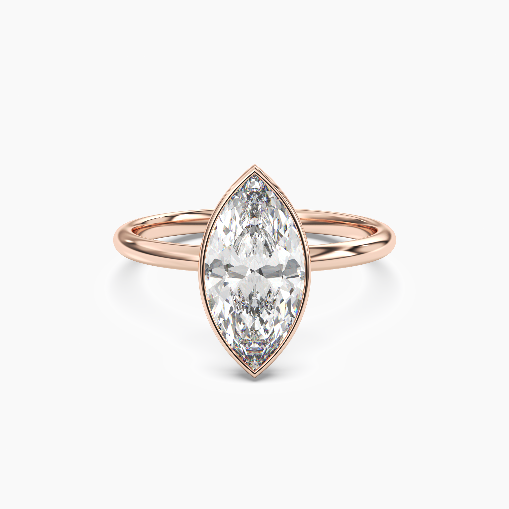 Bezel Marquise Hidden Halo Diamond Ring Setting in 18K Rose Gold