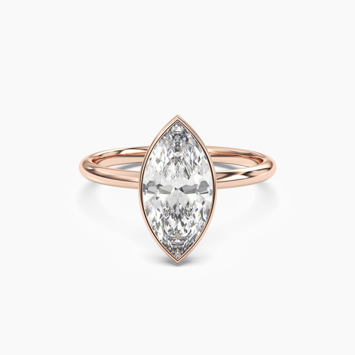 Bezel Marquise Hidden Halo 3 Carat Lab Grown Diamond Engagement Ring in 14K Rose Gold