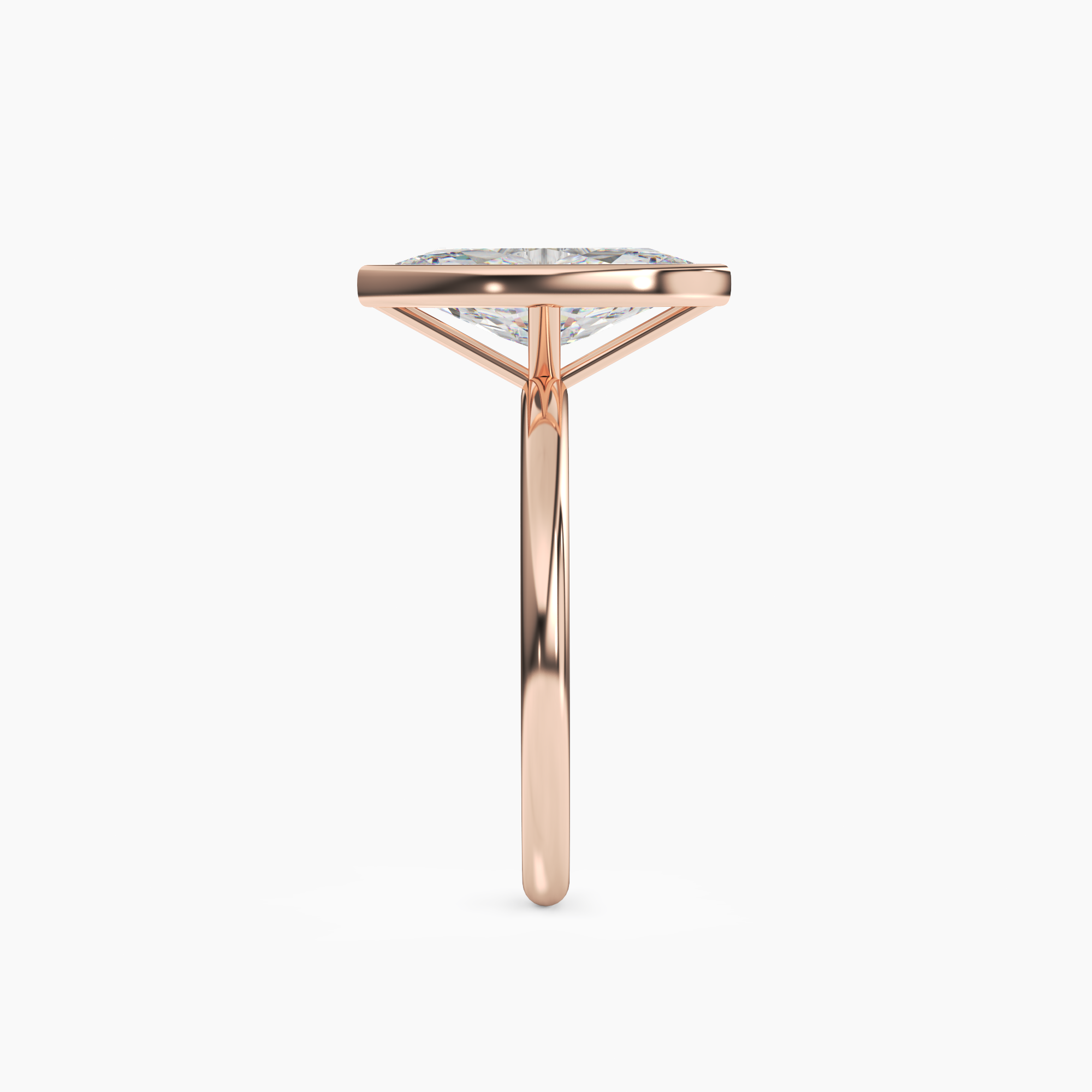 Bezel Marquise Hidden Halo Diamond Ring Setting in 14K Rose Gold