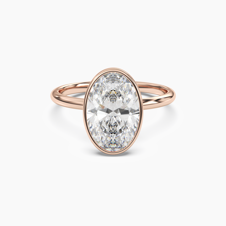 Bezel Oval Hidden Halo 3 Carat Lab Grown Diamond Engagement Ring in 14K Rose Gold