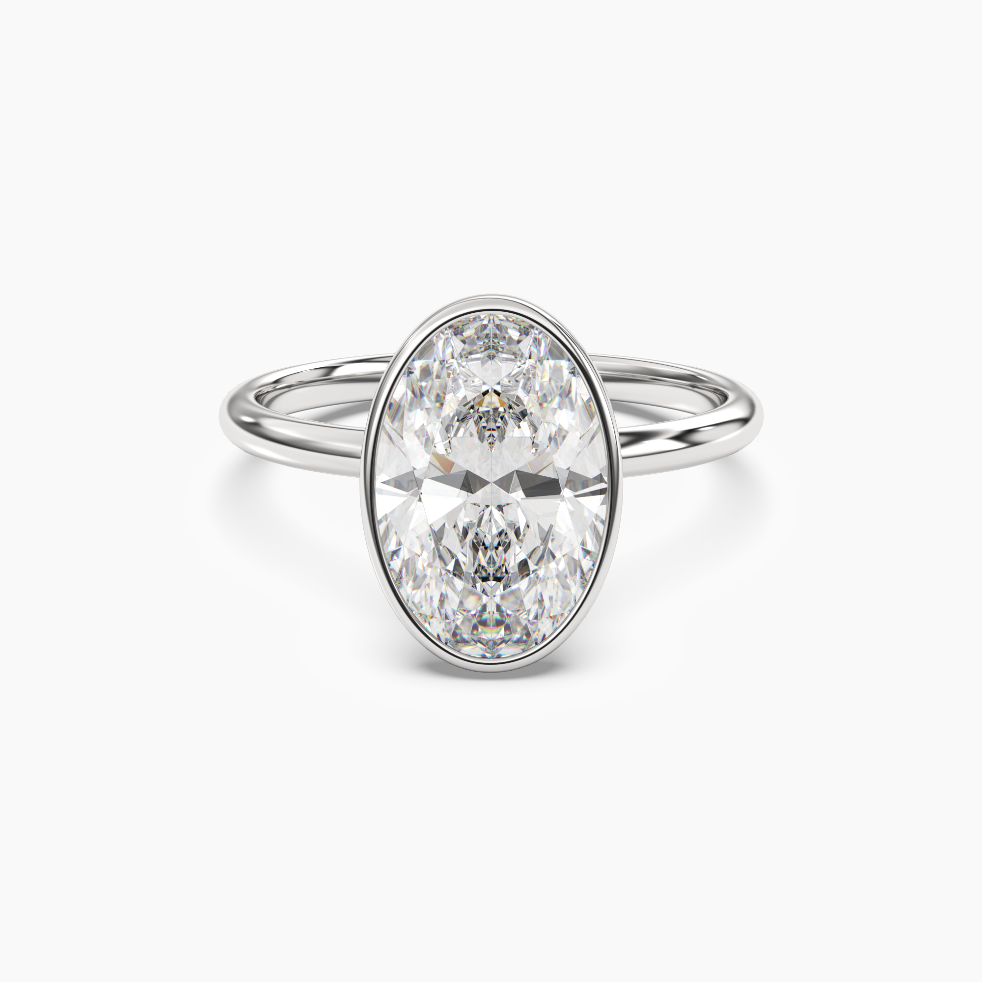 Bezel Oval Hidden Halo 1.5 Carat Lab Grown Diamond Engagement Ring in 14K White Gold