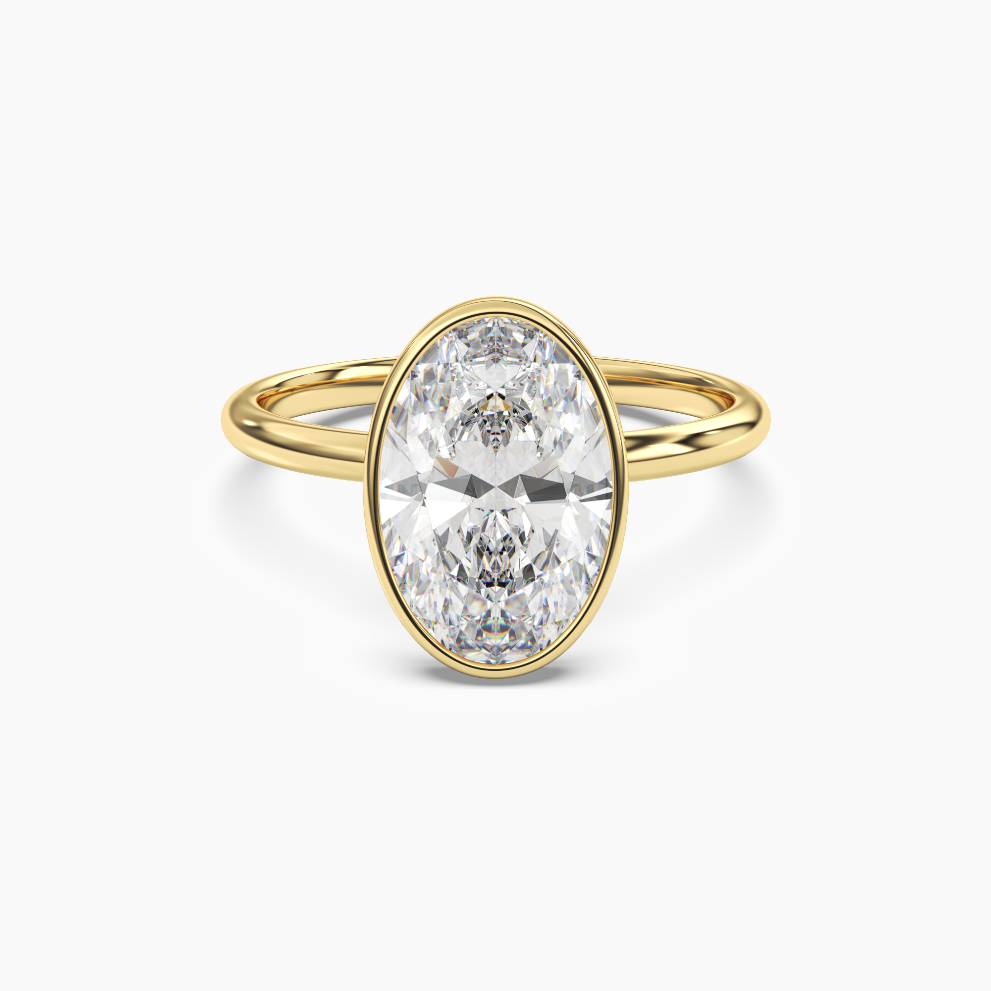Bezel Oval Hidden Halo 1.5 Carat Lab Grown Diamond Engagement Ring in 14K Yellow Gold
