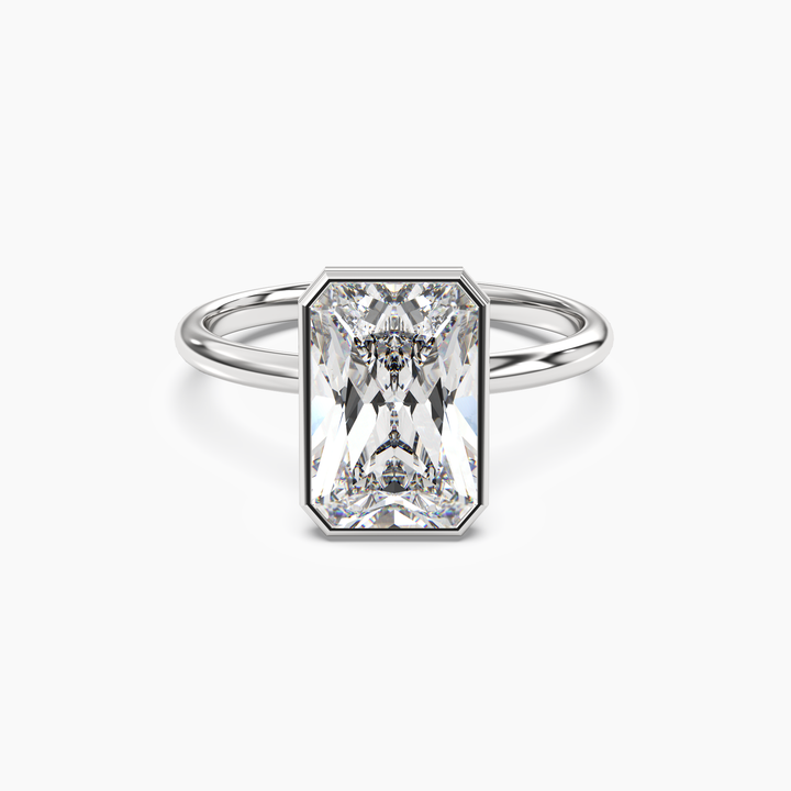Bezel Radiant Hidden Halo 1 Carat Lab Grown Diamond Engagement Ring in 14K White Gold