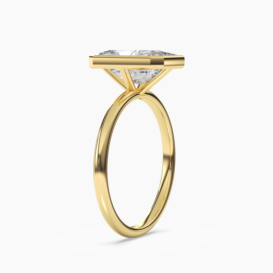 Bezel Radiant Hidden Halo Diamond Ring Setting in 14K White Gold