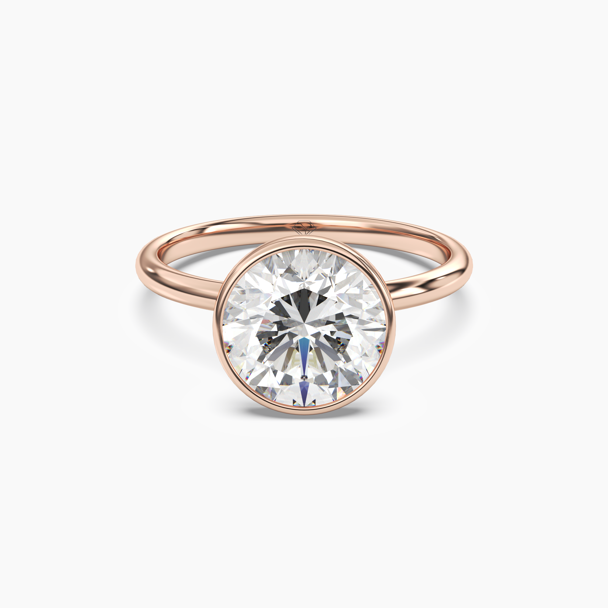 Bezel Round Hidden Halo Diamond Ring Setting in 14K Yellow Gold