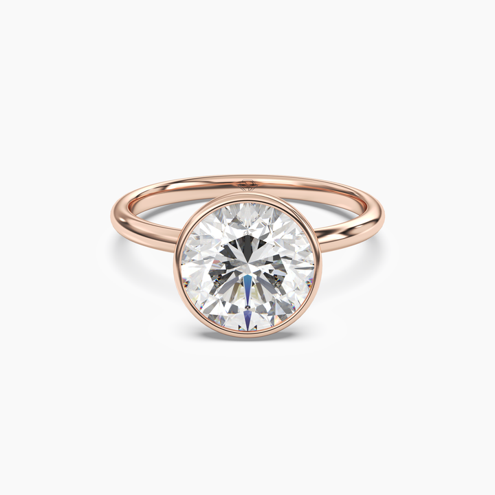 Bezel Round Hidden Halo 1.5 Carat Lab Grown Diamond Engagement Ring in 18K Rose Gold