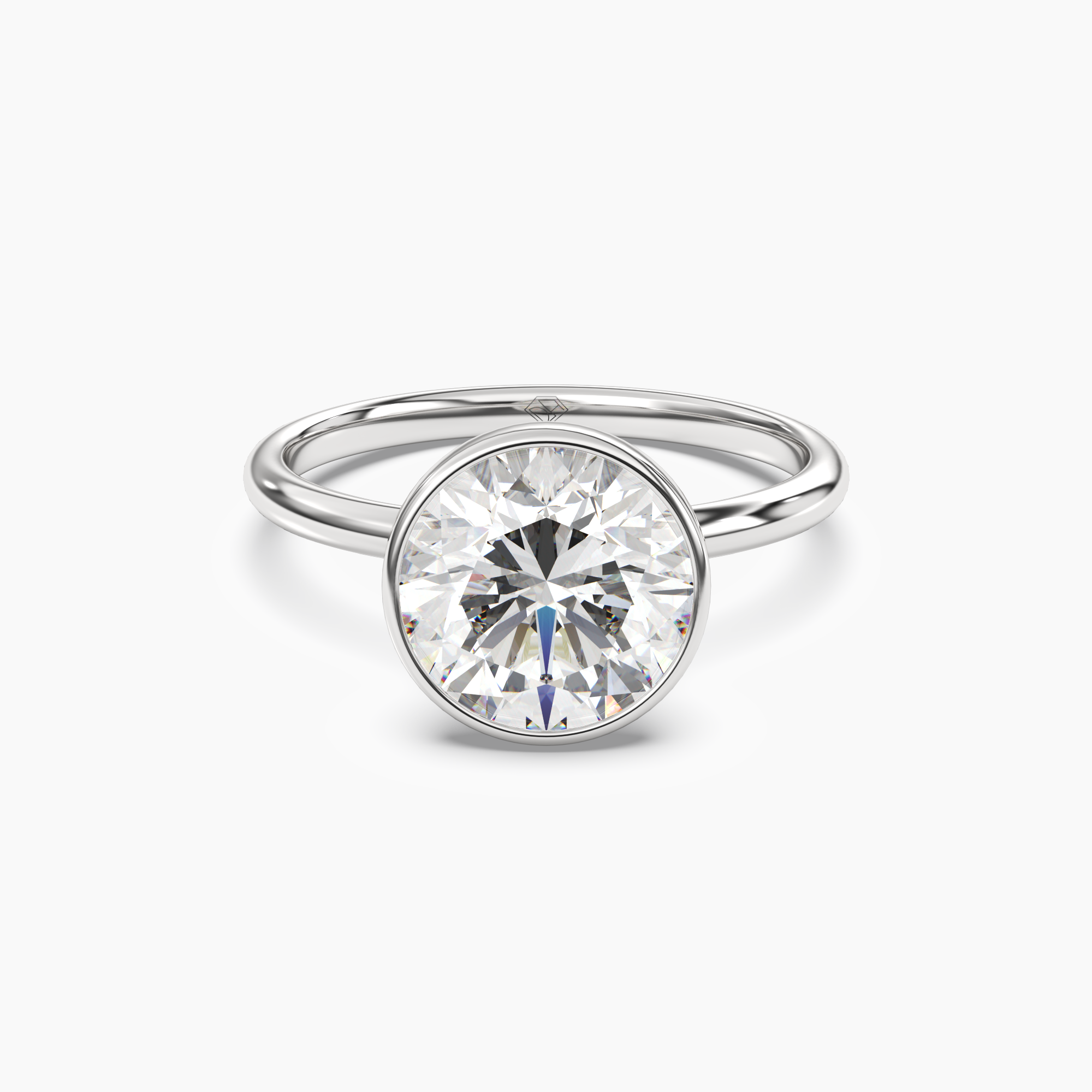 Bezel Round Hidden Halo Diamond Ring Setting in 14K White Gold