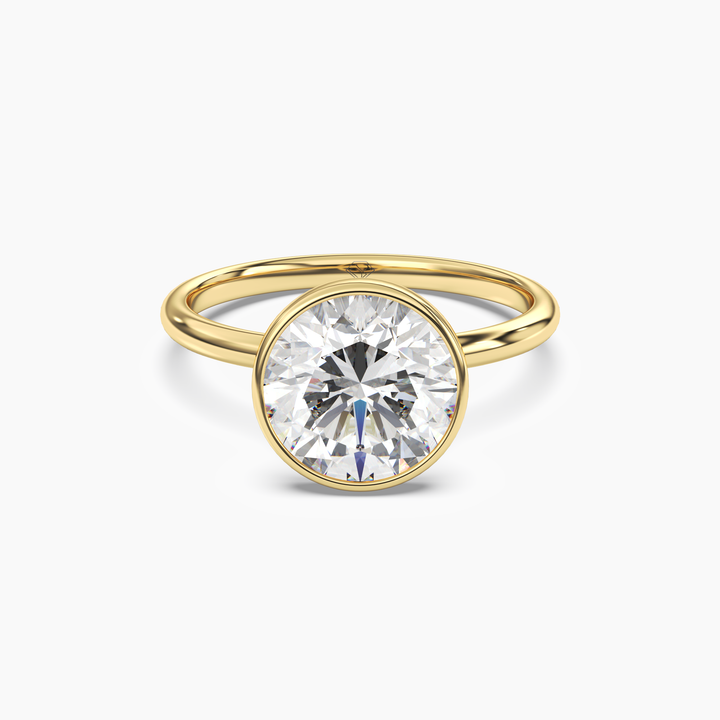 Bezel Round Hidden Halo 3 Carat Lab Grown Diamond Engagement Ring in 18K Yellow Gold