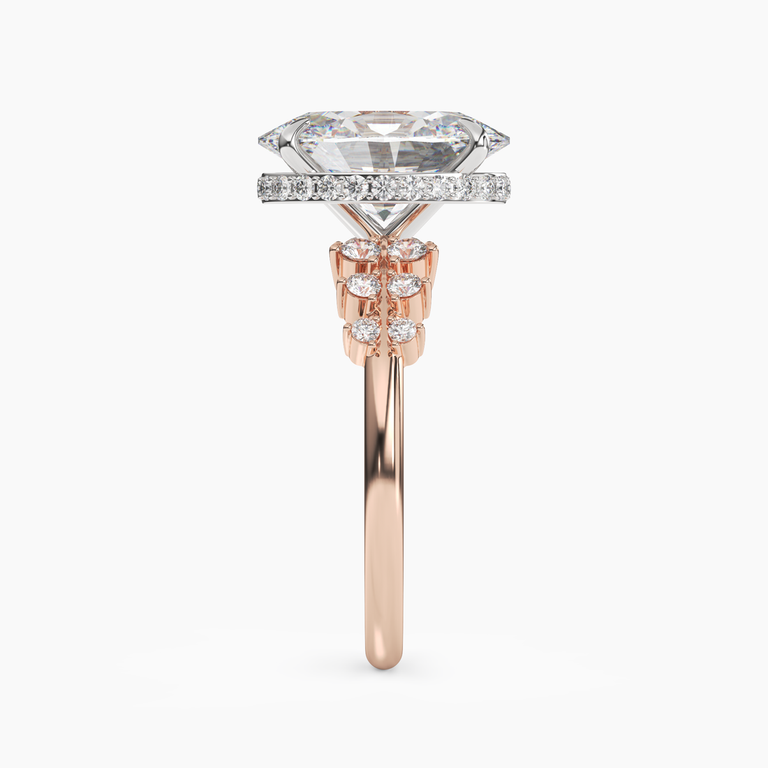 Violet Oval Hidden Halo Diamond Ring Setting in 14K Rose Gold