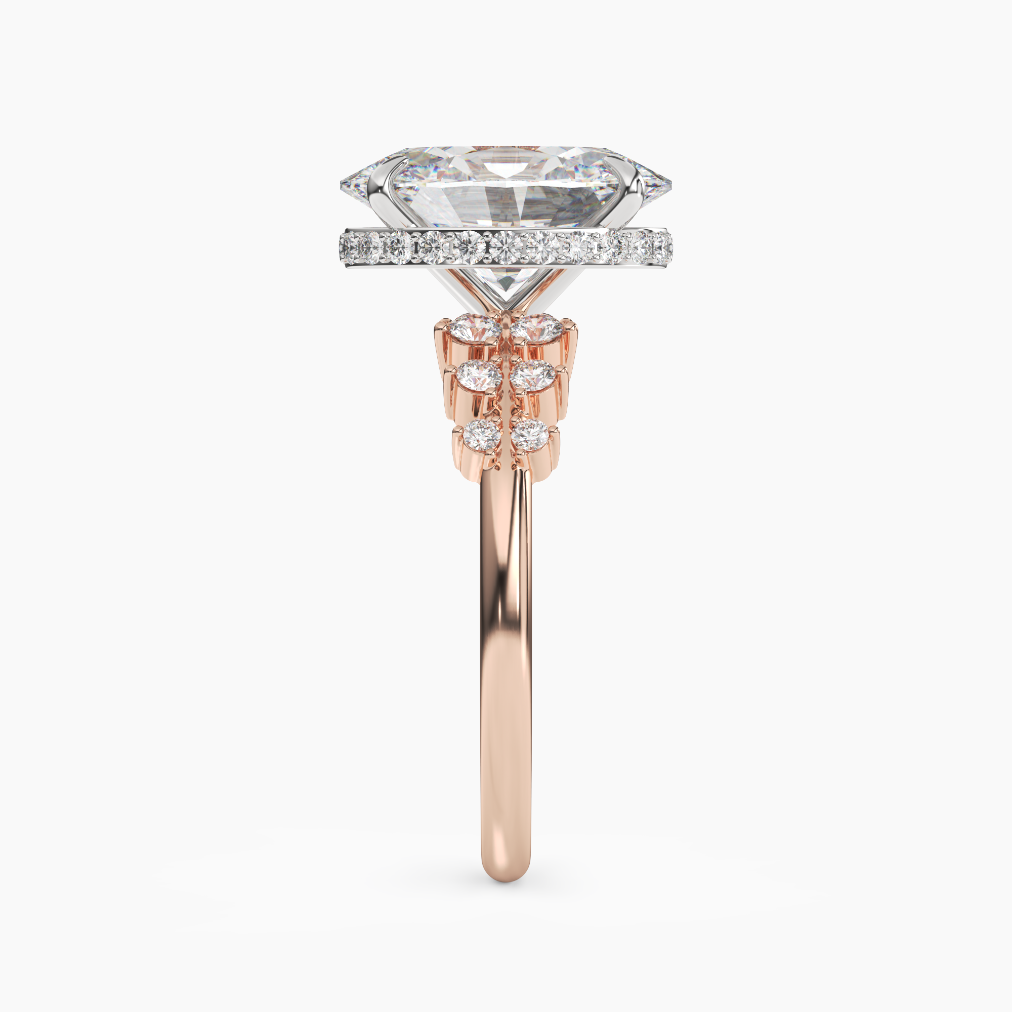 Violet Oval Hidden Halo 3 Carat Lab Grown Diamond Engagement Ring in 18K Yellow Gold