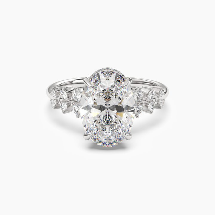 Violet Oval Hidden Halo 1 Carat Lab Grown Diamond Engagement Ring in 18K White Gold