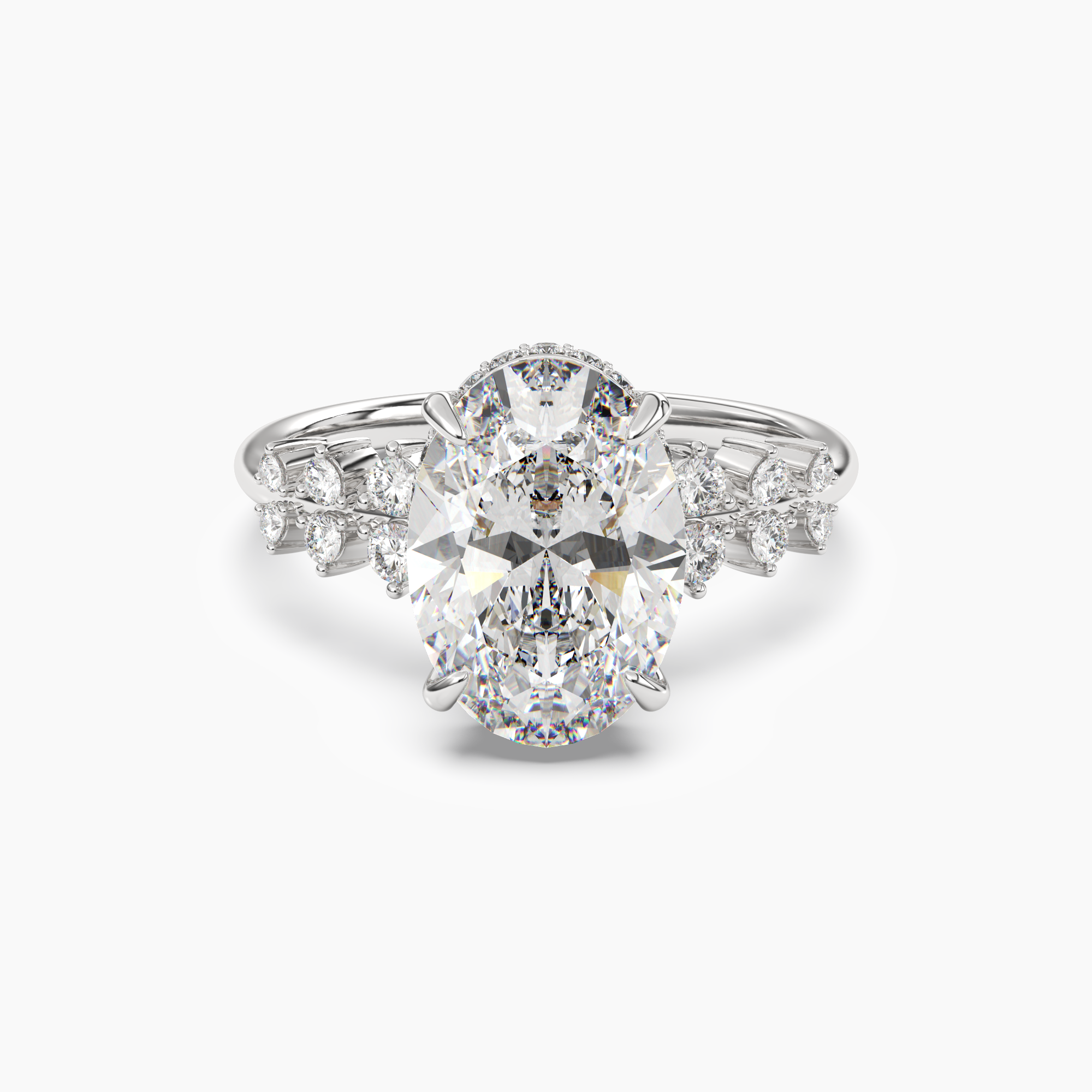Violet Oval Hidden Halo 3 Carat Lab Grown Diamond Engagement Ring in 18K White Gold