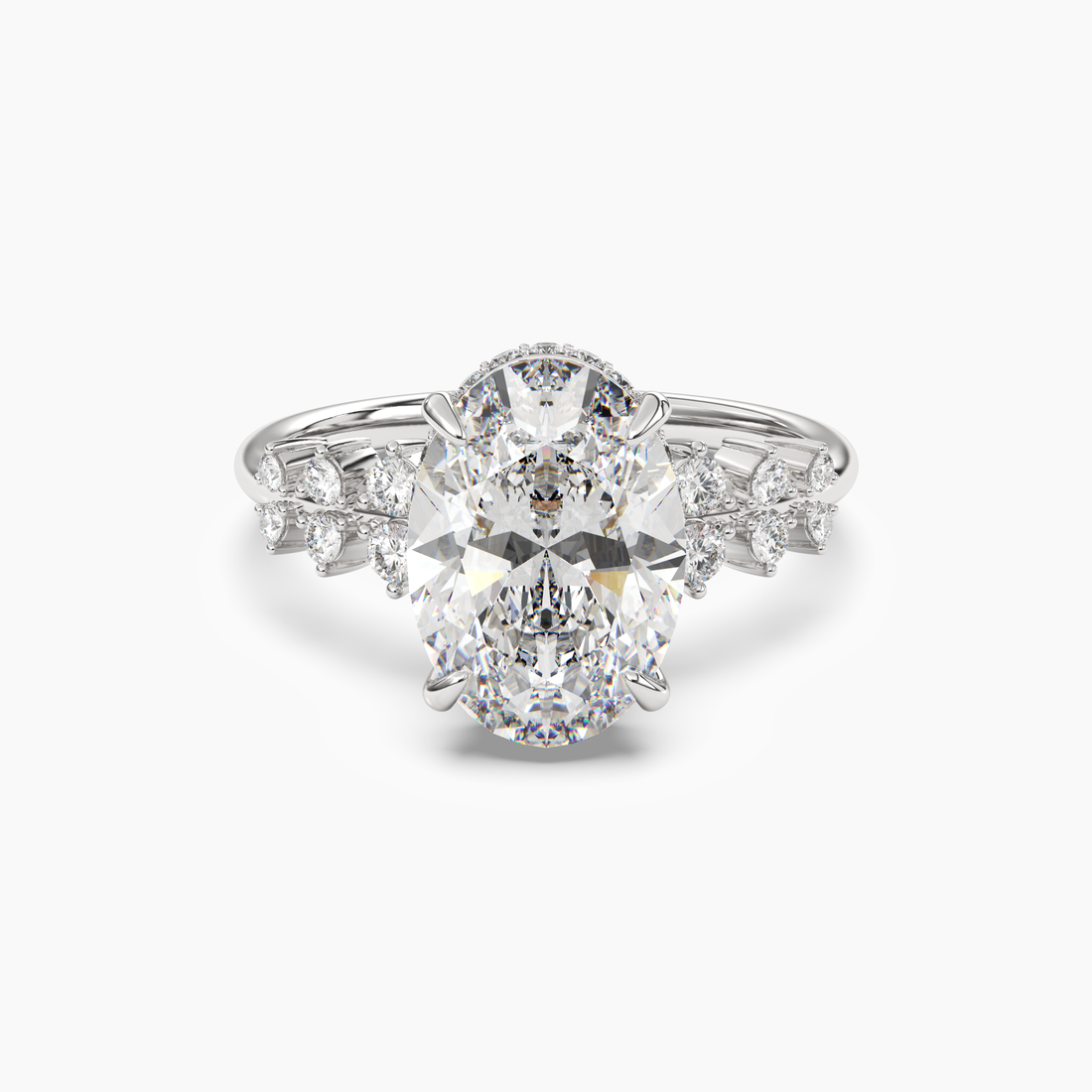 Violet Oval Hidden Halo Diamond Ring Setting in 14K White Gold