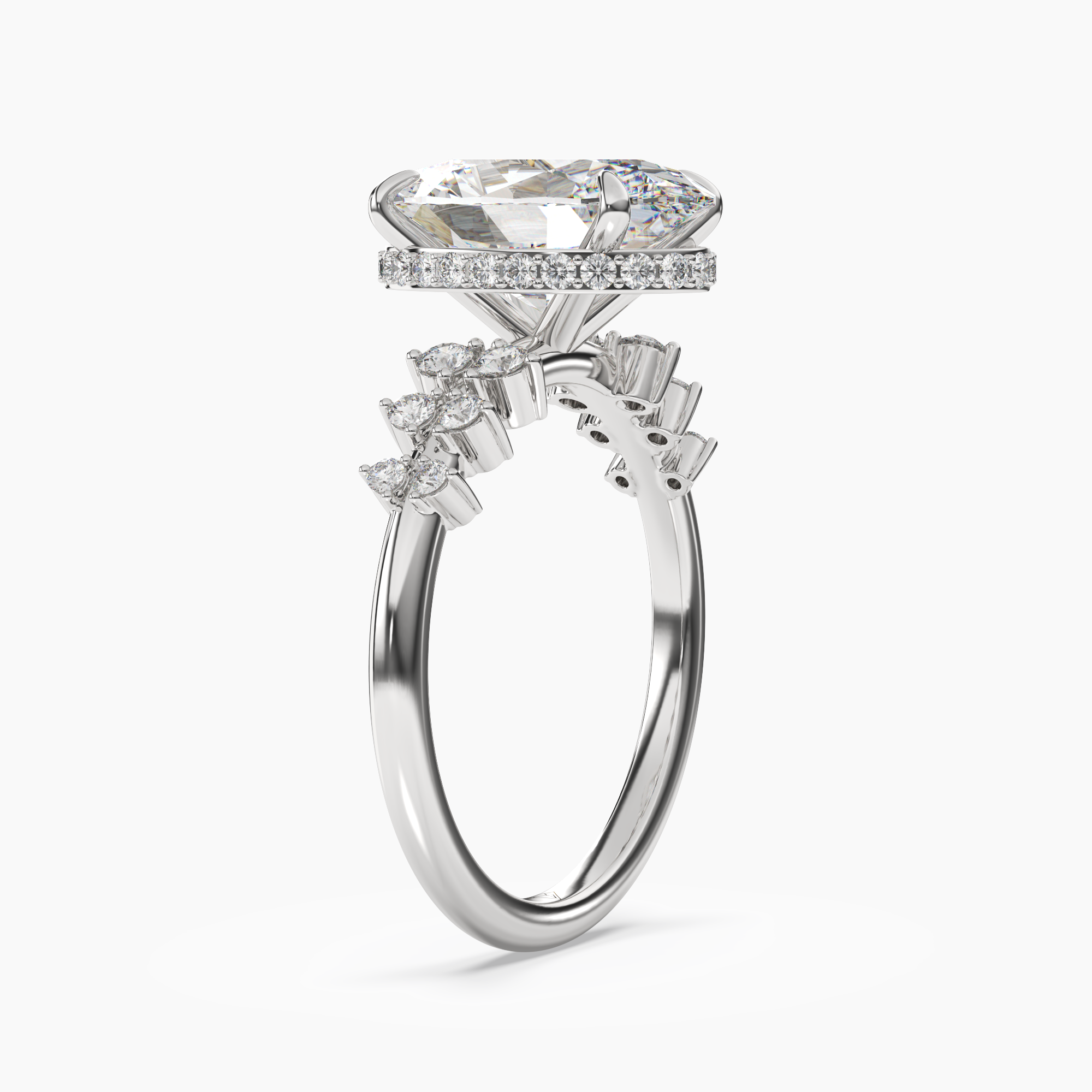 Violet Oval Hidden Halo Diamond Ring Setting in 14K Rose Gold