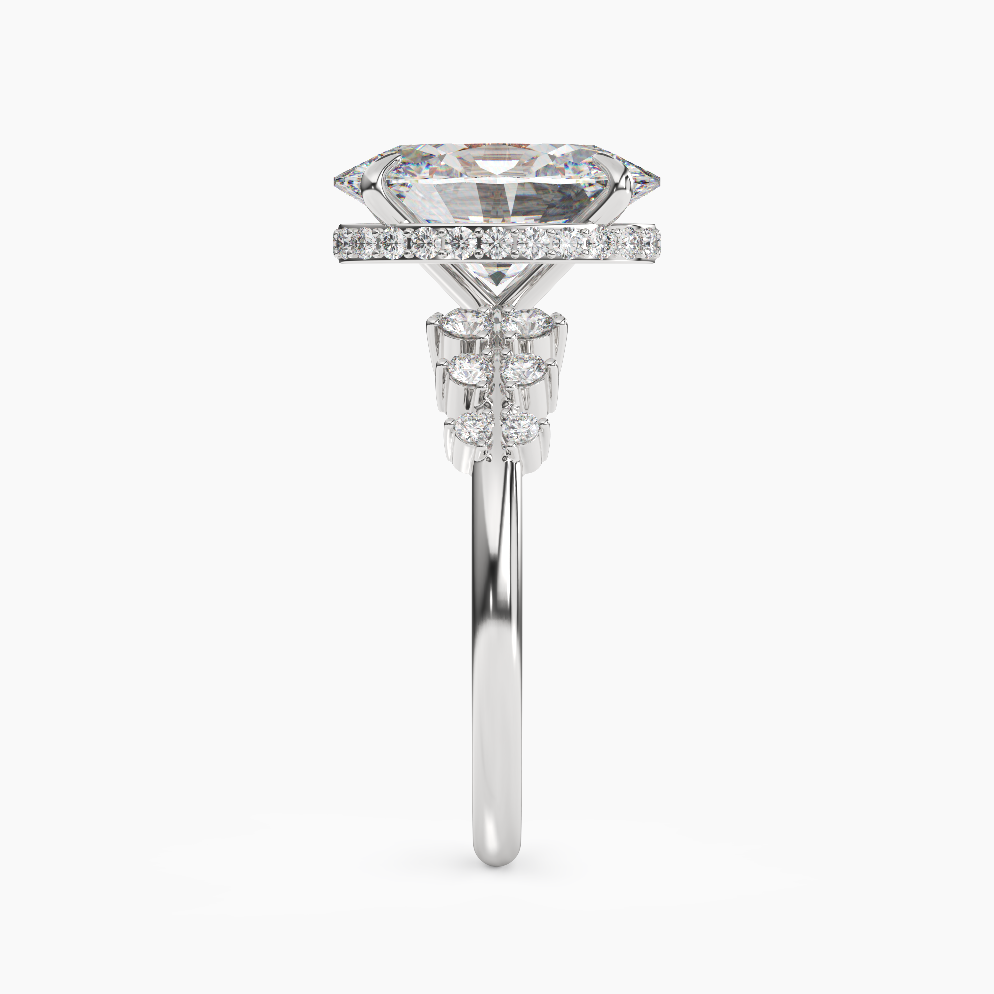 Violet Oval Hidden Halo 3 Carat Lab Grown Diamond Engagement Ring in 14K Yellow Gold