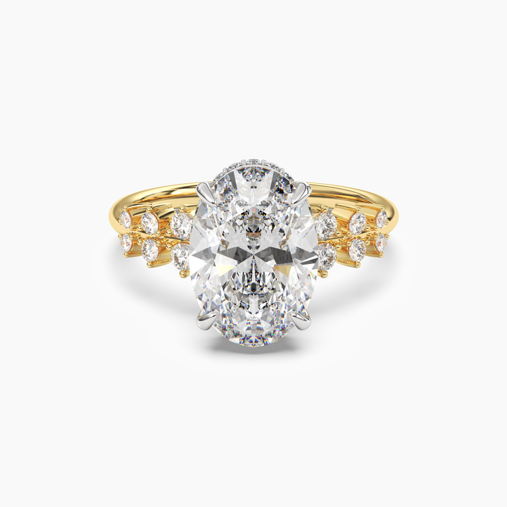 Violet Oval Hidden Halo 2.5 Carat Lab Grown Diamond Engagement Ring in 14K Yellow Gold
