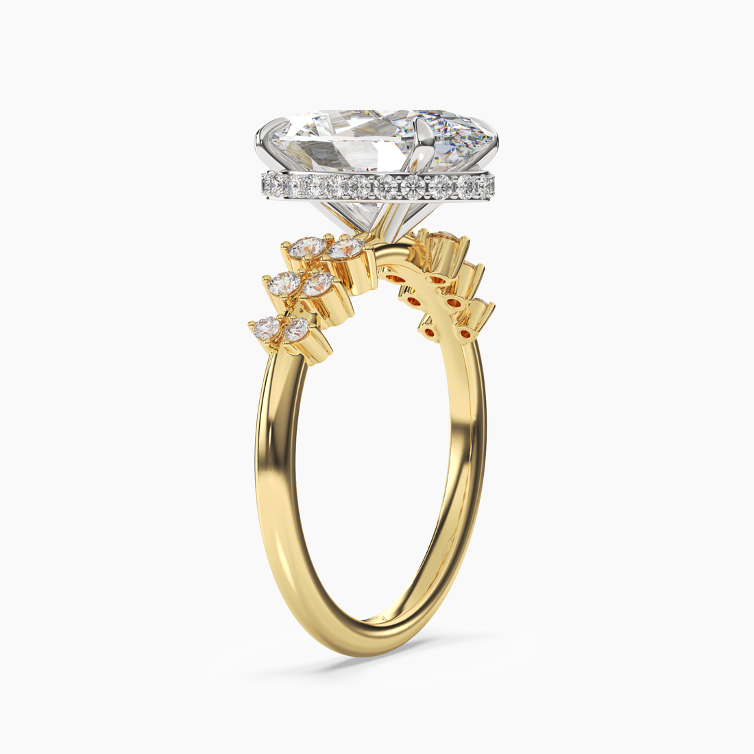 Violet Oval Hidden Halo 2.5 Carat Lab Grown Diamond Engagement Ring in 14K White Gold