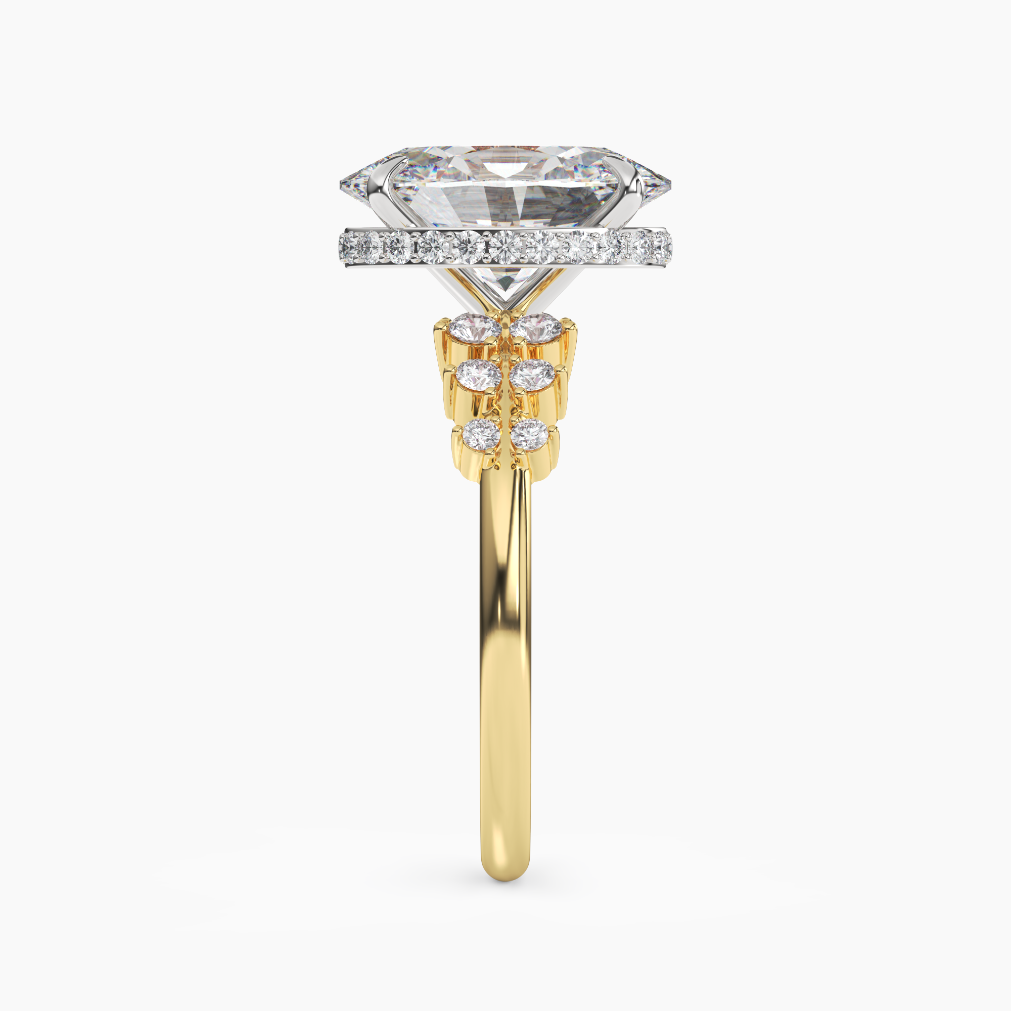 Violet Oval Hidden Halo 3 Carat Lab Grown Diamond Engagement Ring in 18K White Gold
