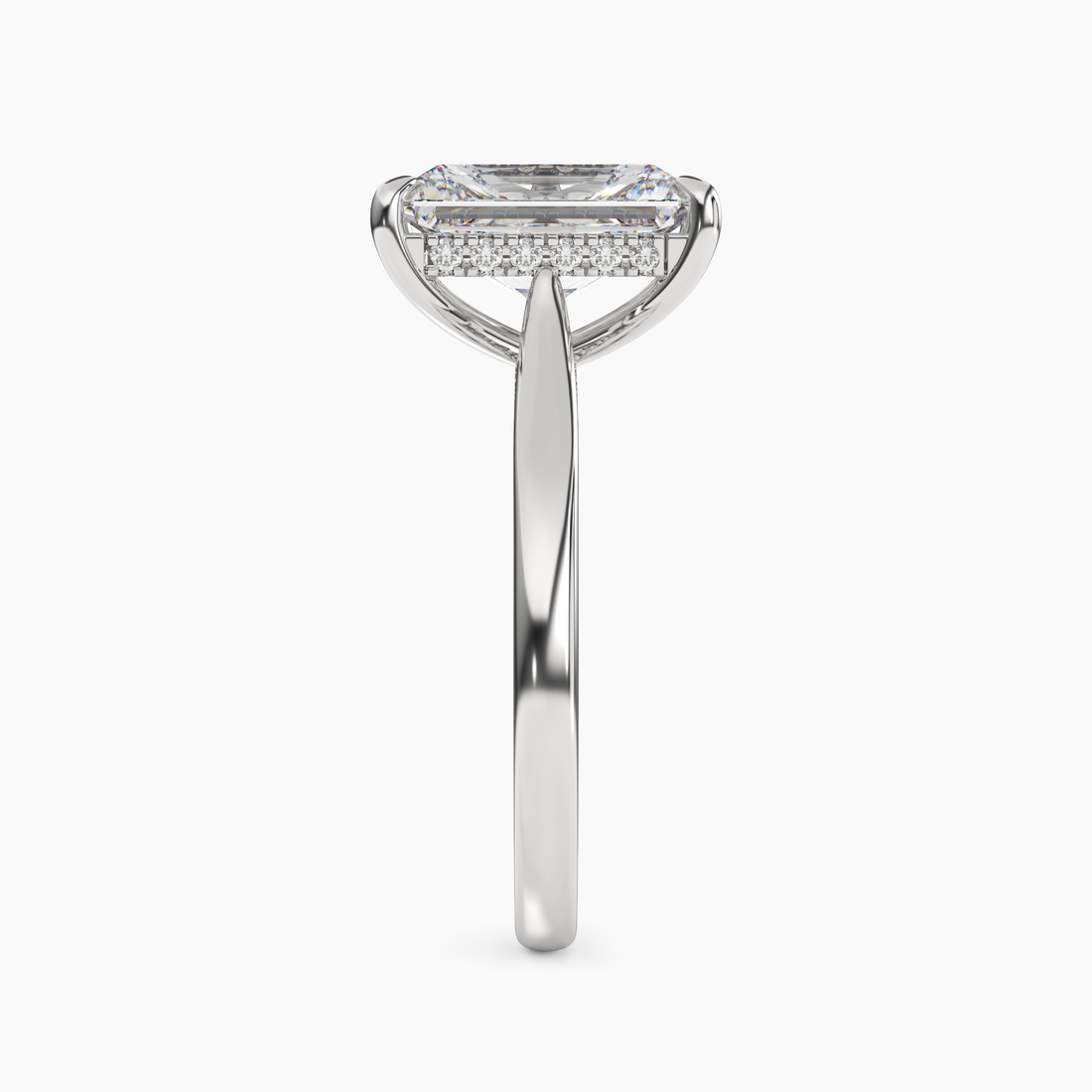 Hestia Radiant Hidden Halo Diamond Ring Setting in 18K White Gold