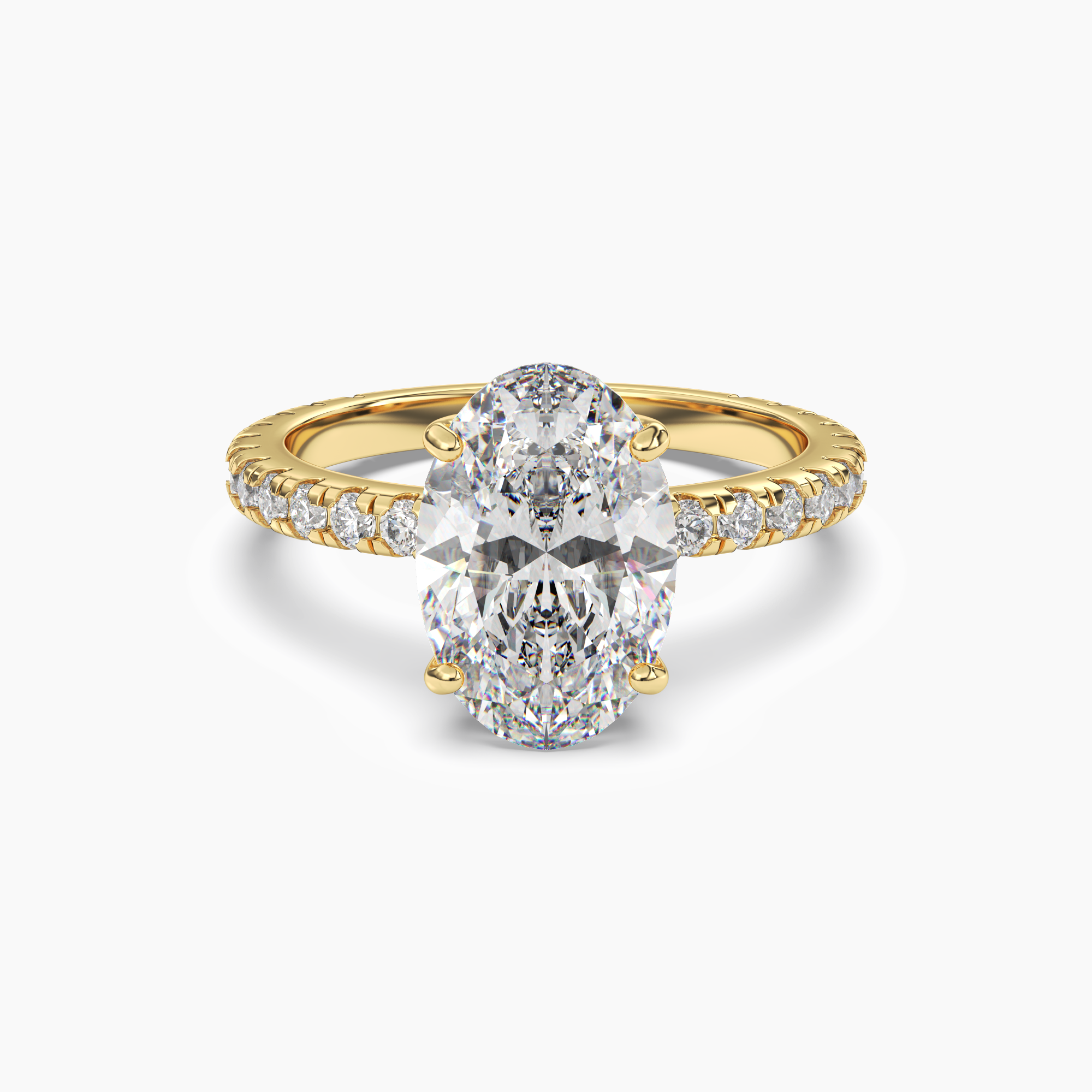 Cascade Oval Diamond Ring Setting in 18K Yellow Gold