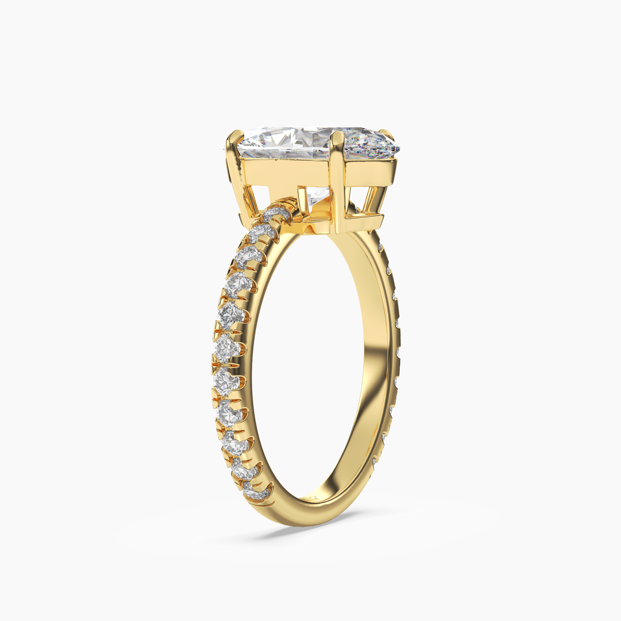 Cascade Oval 3 Carat Lab Grown Diamond Engagement Ring in 18K Yellow Gold