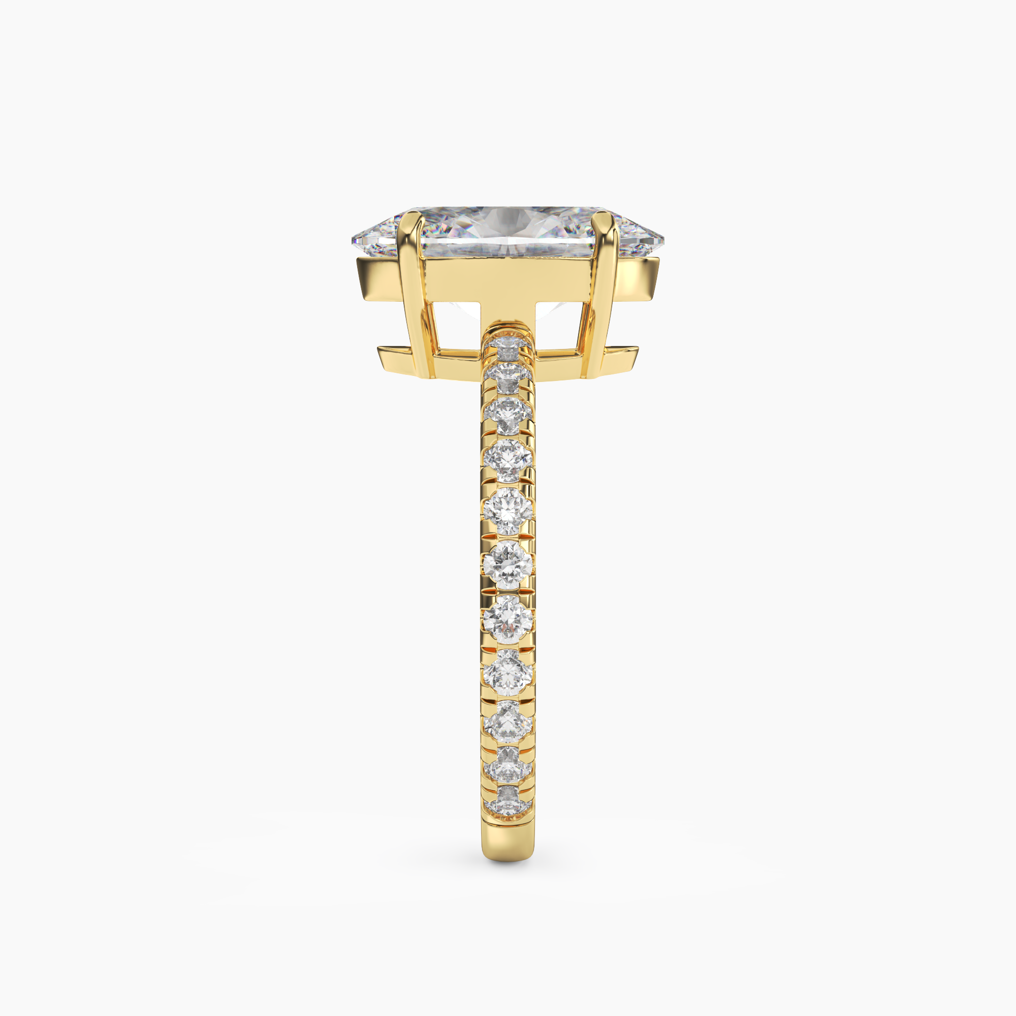 Cascade Oval Diamond Ring Setting in 18K Yellow Gold