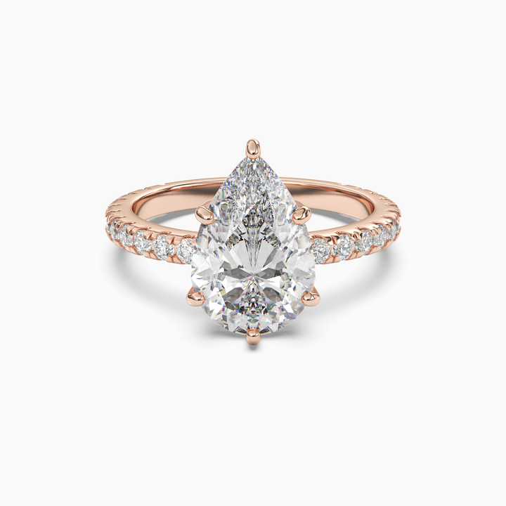 Cascade Pear 3 Carat Lab Grown Diamond Engagement Ring in 14K Rose Gold