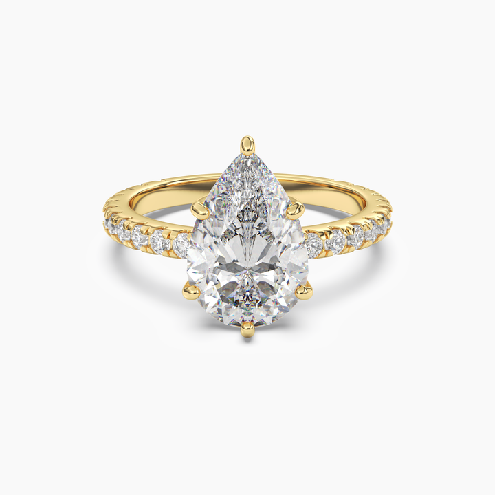 Cascade Pear 1 Carat Lab Grown Diamond Engagement Ring in 14K Yellow Gold