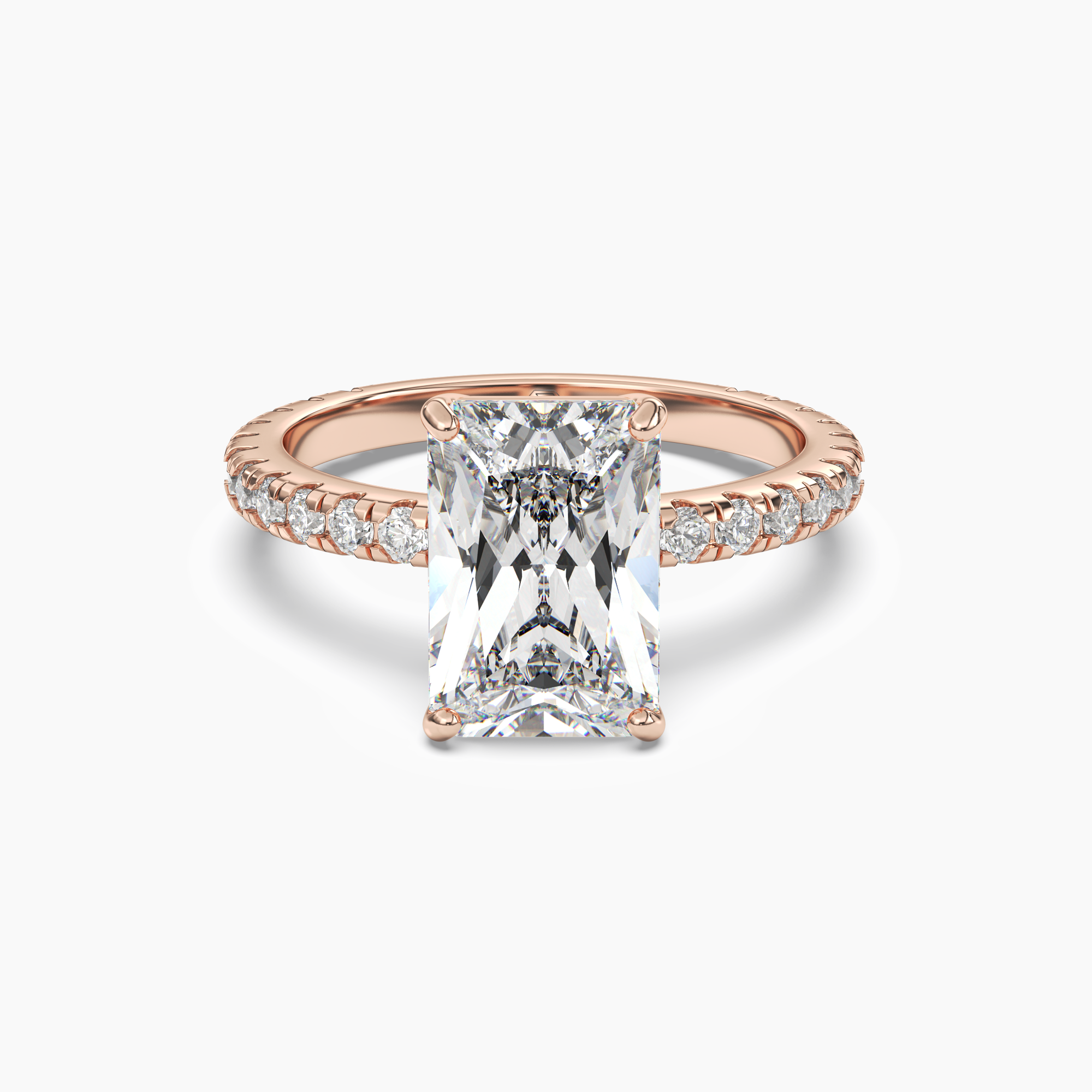 Cascade Radiant Diamond Ring Setting in 18K Rose Gold