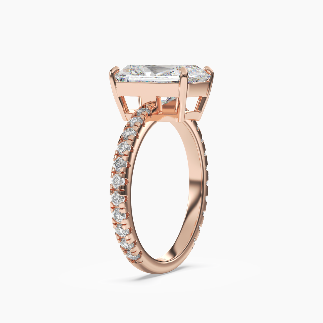 Cascade Radiant Diamond Ring Setting in 14K Yellow Gold
