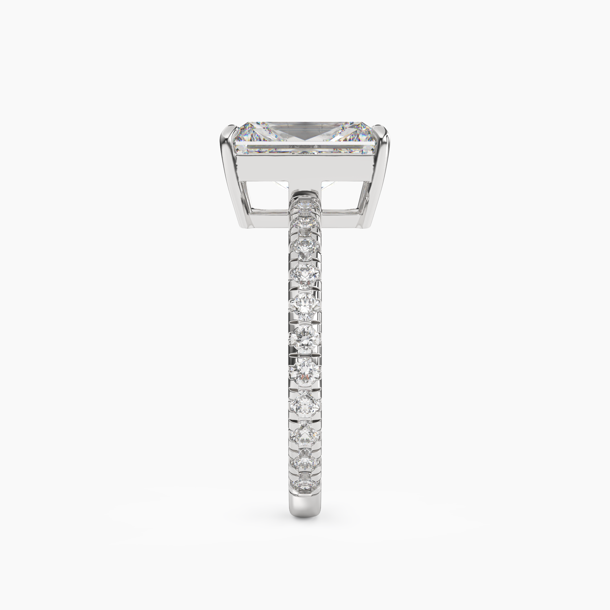 Cascade Radiant Diamond Ring Setting in 18K White Gold