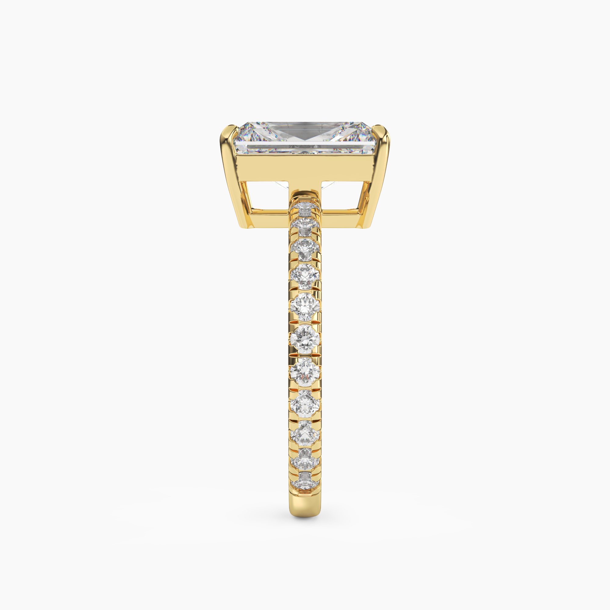 Cascade Radiant Diamond Ring Setting in 18K Yellow Gold