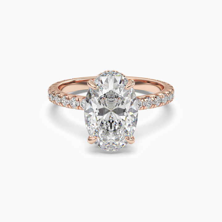 Fresco Oval Hidden Halo 3 Carat Lab Grown Diamond Engagement Ring in 14K Rose Gold