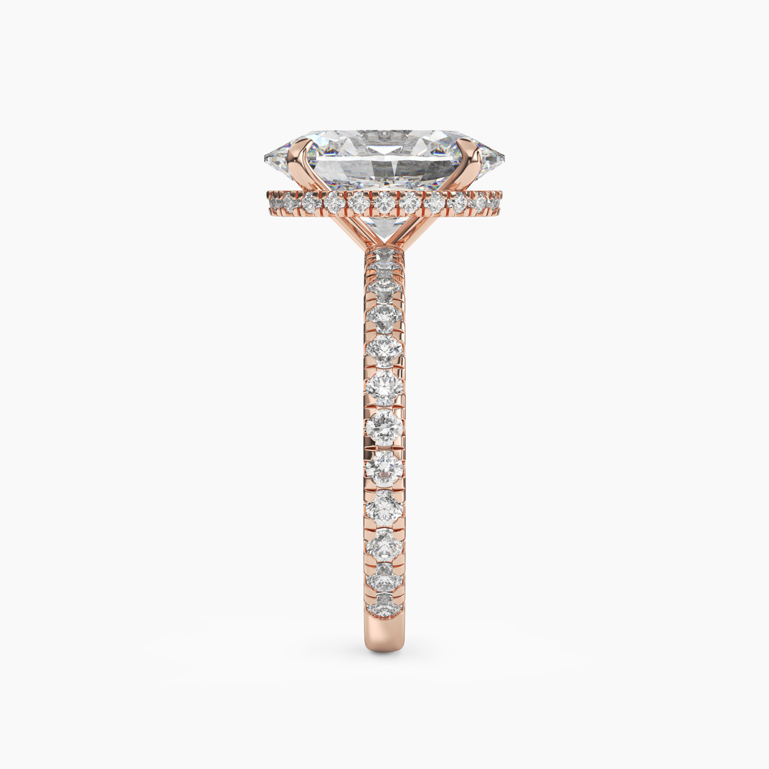 Fresco Oval Hidden Halo 3 Carat Lab Grown Diamond Engagement Ring in 18K Rose Gold