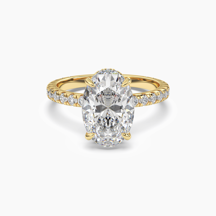Fresco Oval Hidden Halo 2 Carat Lab Grown Diamond Engagement Ring in 14K Yellow Gold