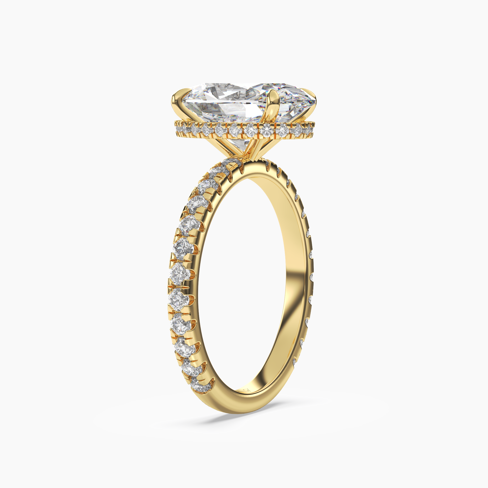 Fresco Oval Hidden Halo 2 Carat Lab Grown Diamond Engagement Ring in 18K Yellow Gold