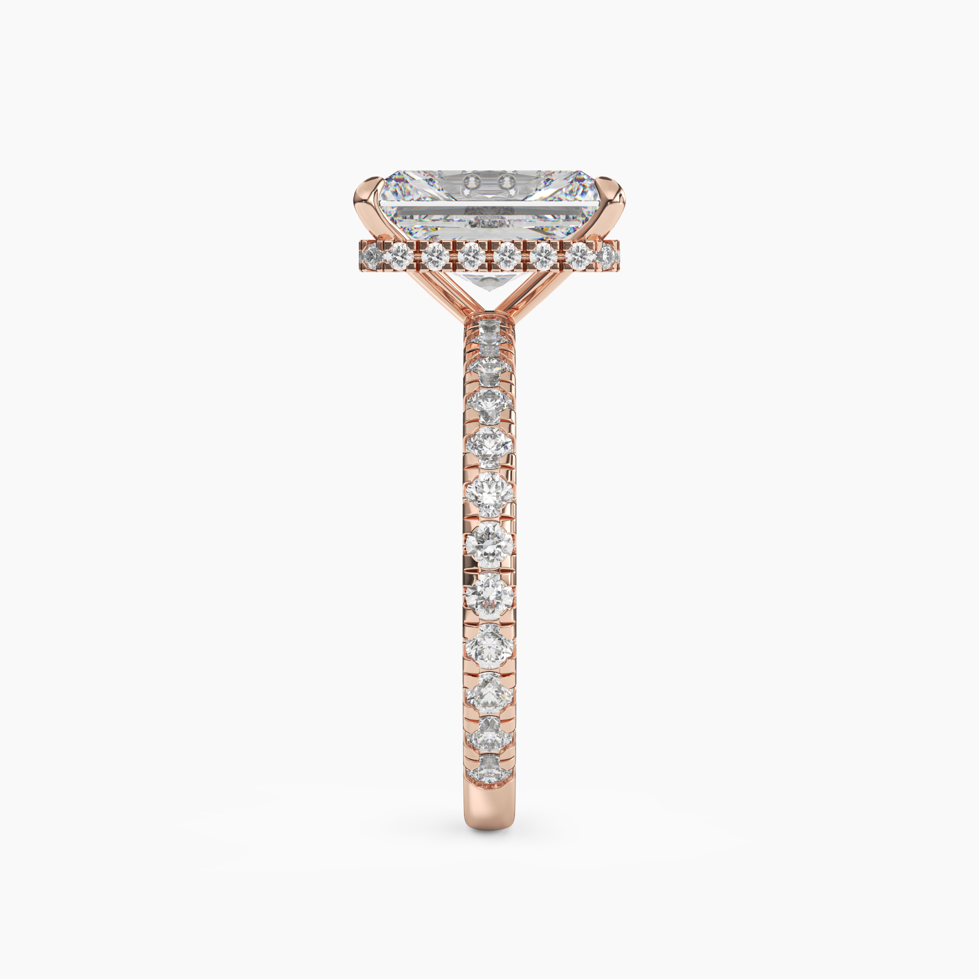 Fresco Radiant Hidden Halo Diamond Ring Setting in 14K Rose Gold