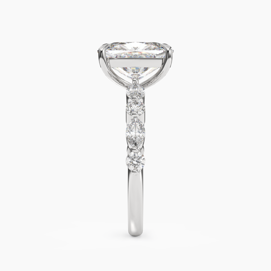 Aster Cushion Hidden Halo Diamond Ring Setting in 18K White Gold
