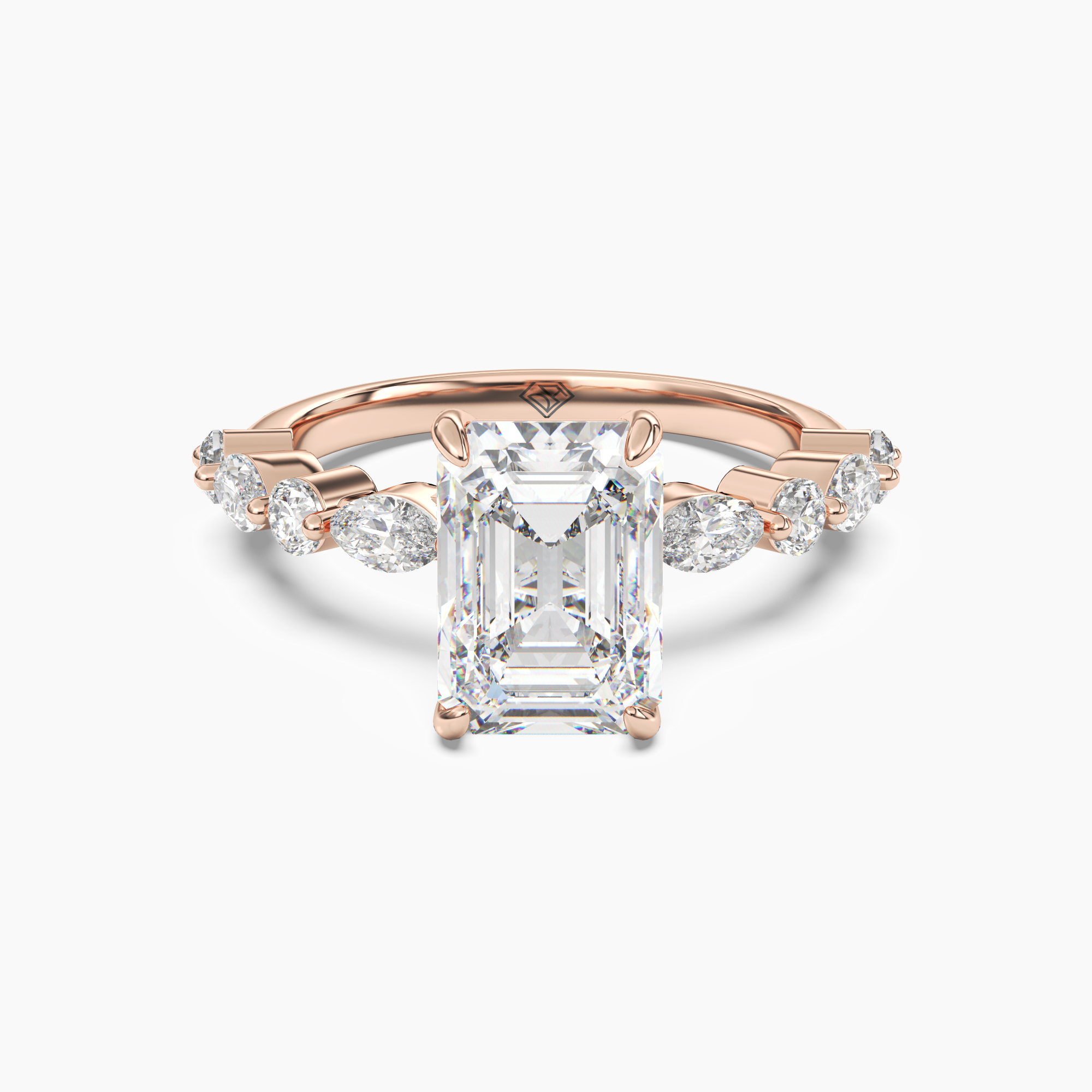 Aster Emerald Hidden Halo Diamond Ring Setting in 14K Rose Gold