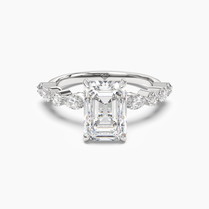 Aster Emerald Hidden Halo 3 Carat Lab Grown Diamond Engagement Ring in 18K White Gold