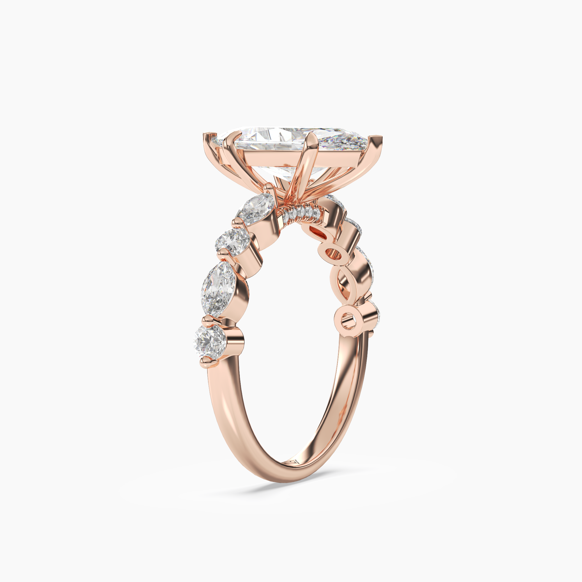 Aster Marquise Hidden Halo Diamond Ring Setting in 14K Yellow Gold